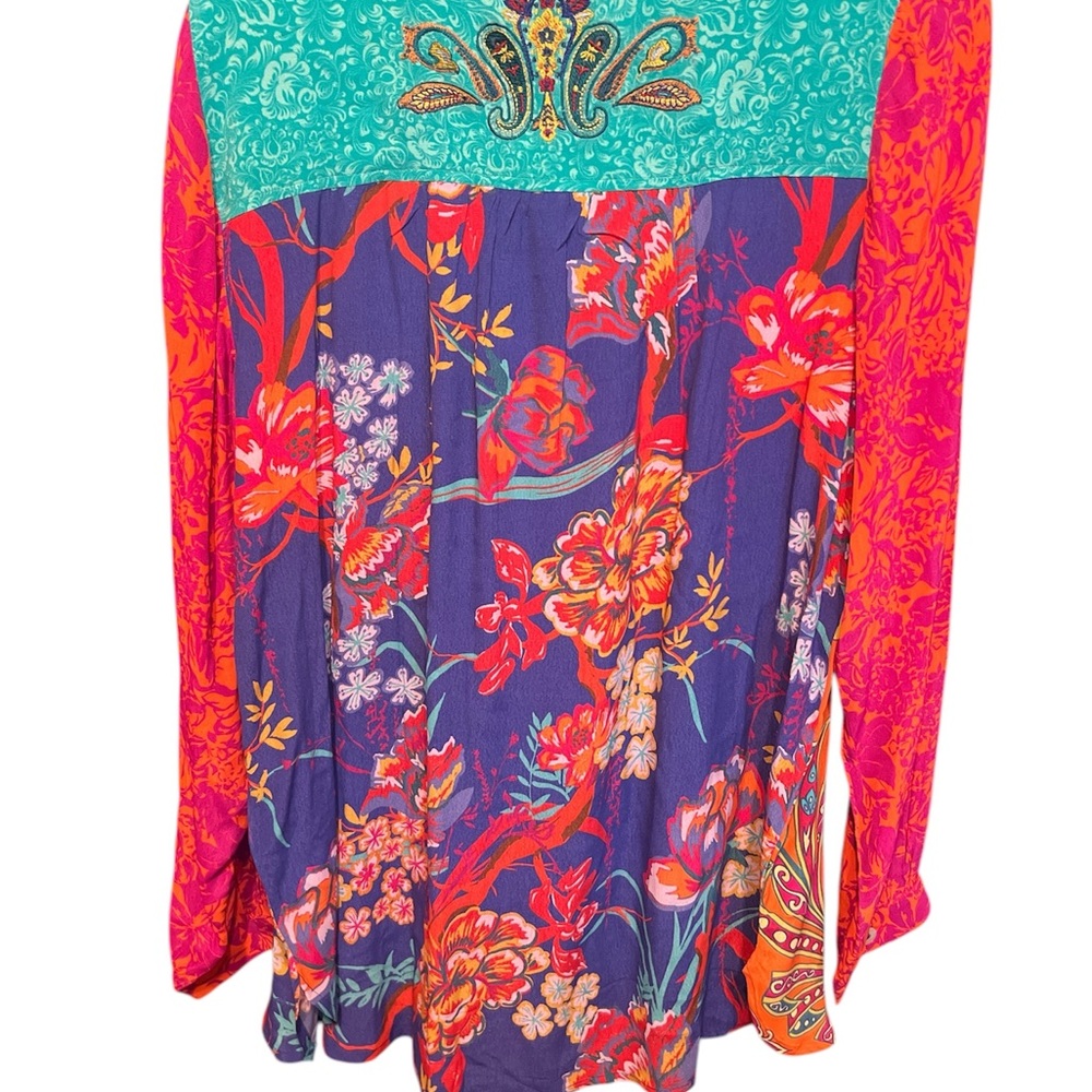 Soft Surroundings Hermosa Floral Multi color Print Blouse w Embroidery Sz XL - Picture 6 of 12